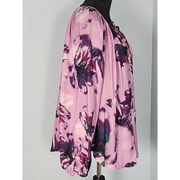 Jennifer Lopez JLO Blouse Large Purple Floral Boho Keyhole Neck Ties - Picture 5 of 15